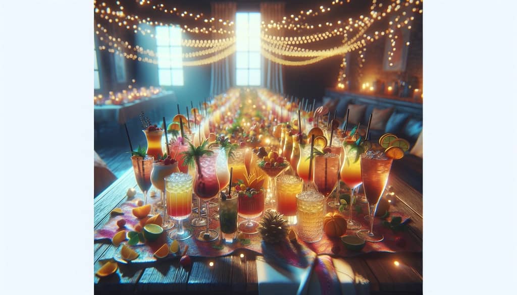 An inviting setup of a social gathering with an assortment of mocktails ready to be enjoyed by guests