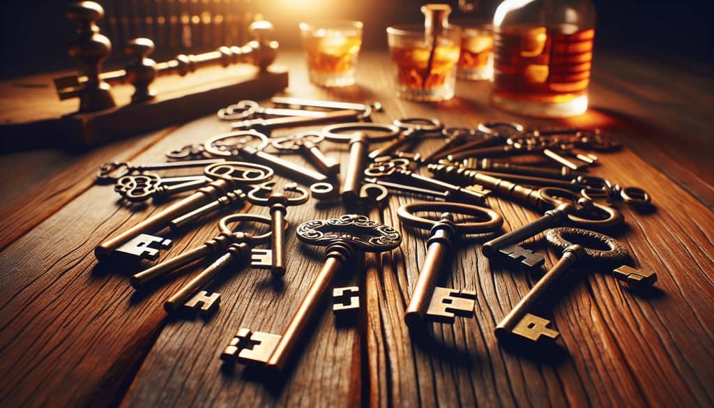 Ancient keys symbolizing the history and timeless appeal of the Skeleton Key cocktail