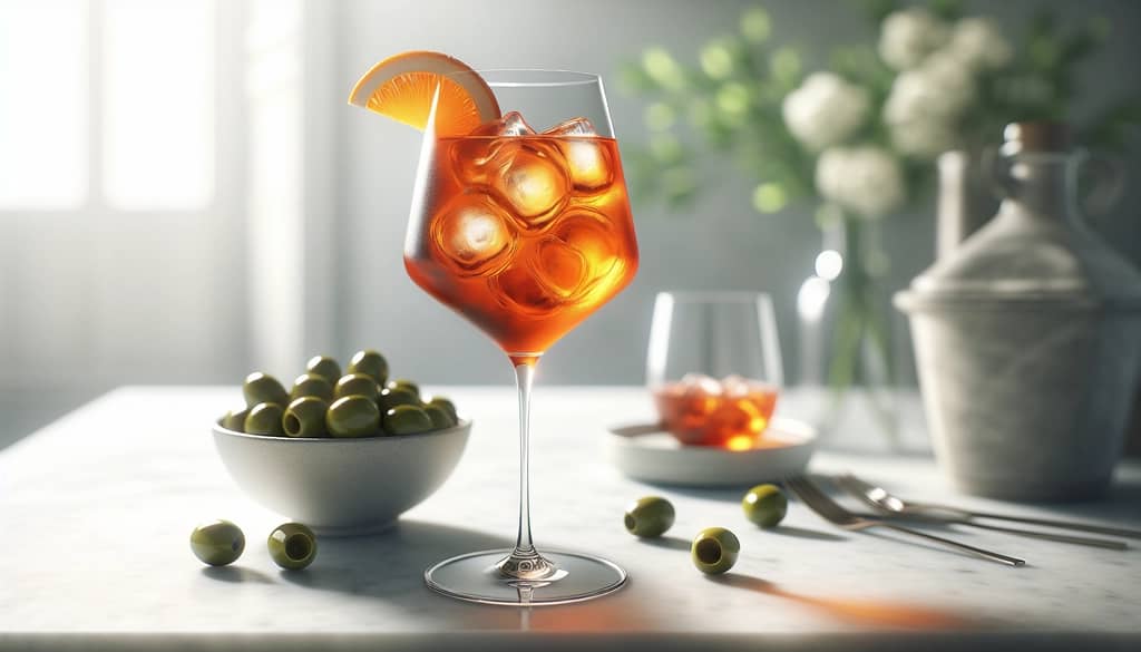aperol spritz frozen servido con naranja y acompañamientos