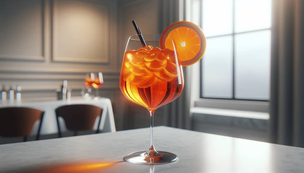 Aperol spritz dalam gelas anggur dengan irisan jeruk