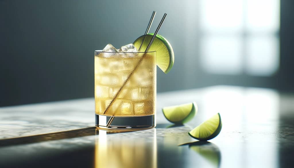 apple juice and rum cocktail with lime wedge