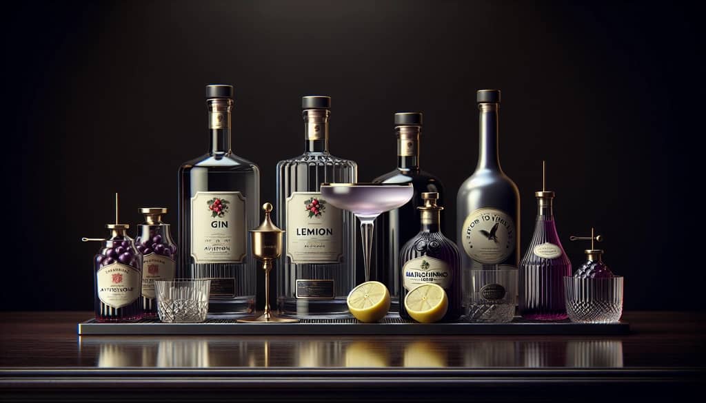 classic aviation cocktail ingredients on bar