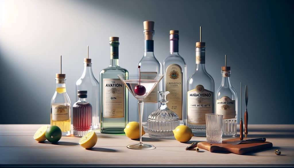 aviation ingredients glass maraschino lemon creme de violette