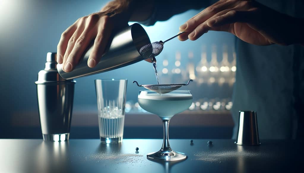 aviation cocktail preparation in shaker