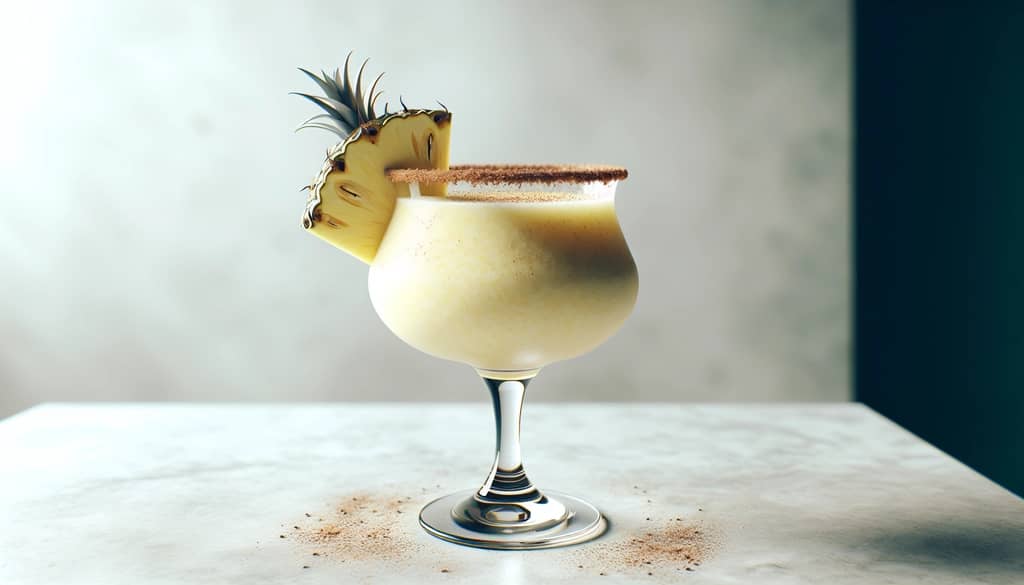 banana daiquiri with pineapple and cinnamon garnish