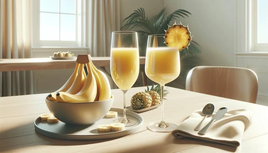 banana pineapple mimosa ingredients and glass