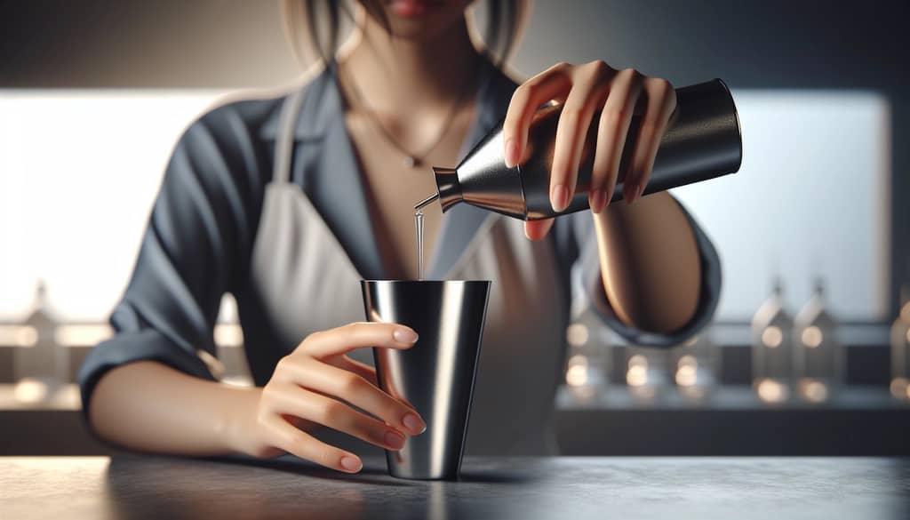 bartender adjusting syrup in a cocktail shaker