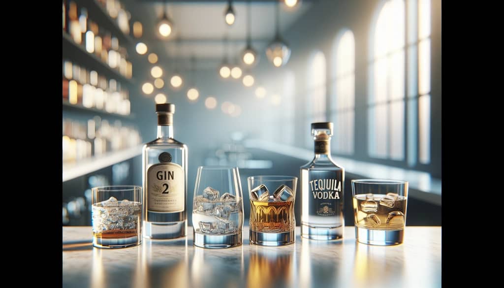 단순한 배경 위의 다양한 술이 든 잔들