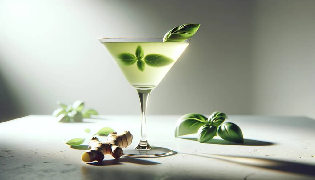 martini húng quế gừng trong ly cocktail