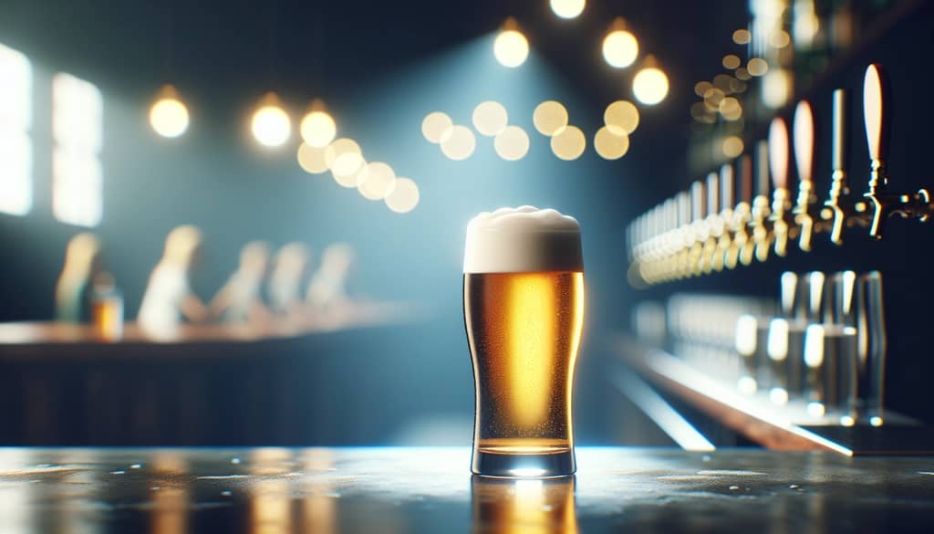 clear beer glass showing foam lacing