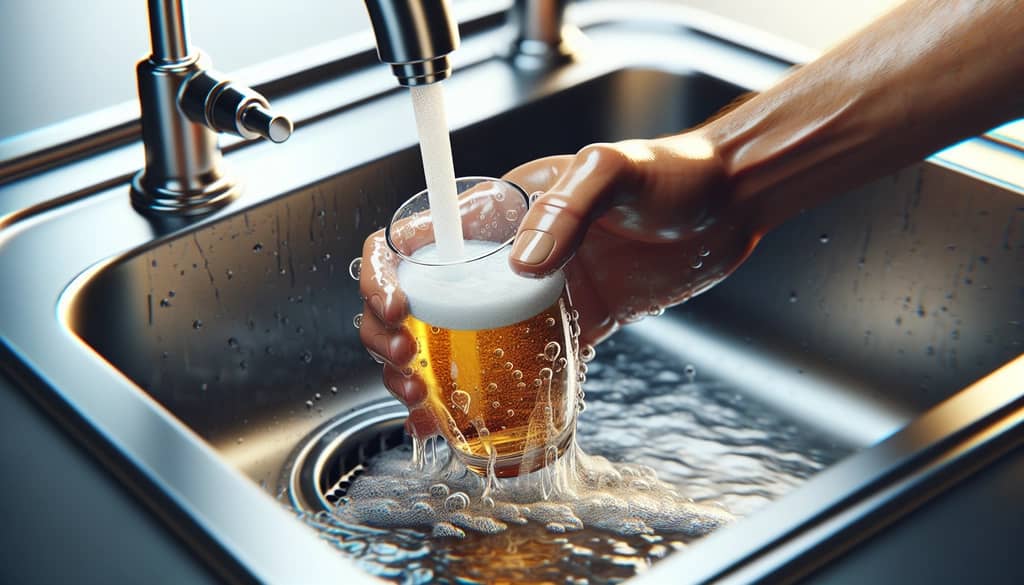 hand washing a beer glass with clear water and gentle soap