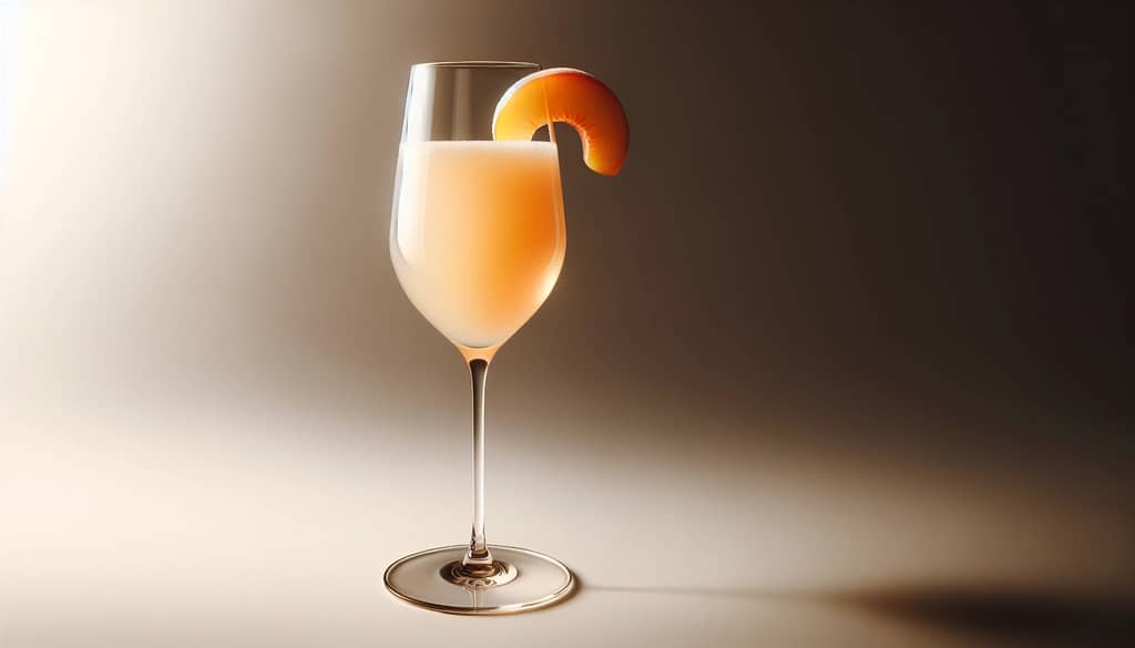 bellini in flute with peach slice