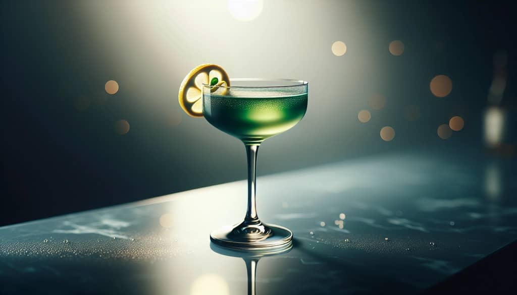 cóctel bijou en una copa coupe con twist de limón