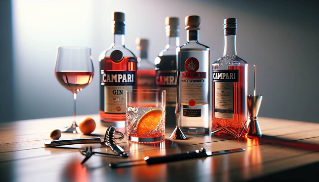 Bitter cocktail ingredients on a bar