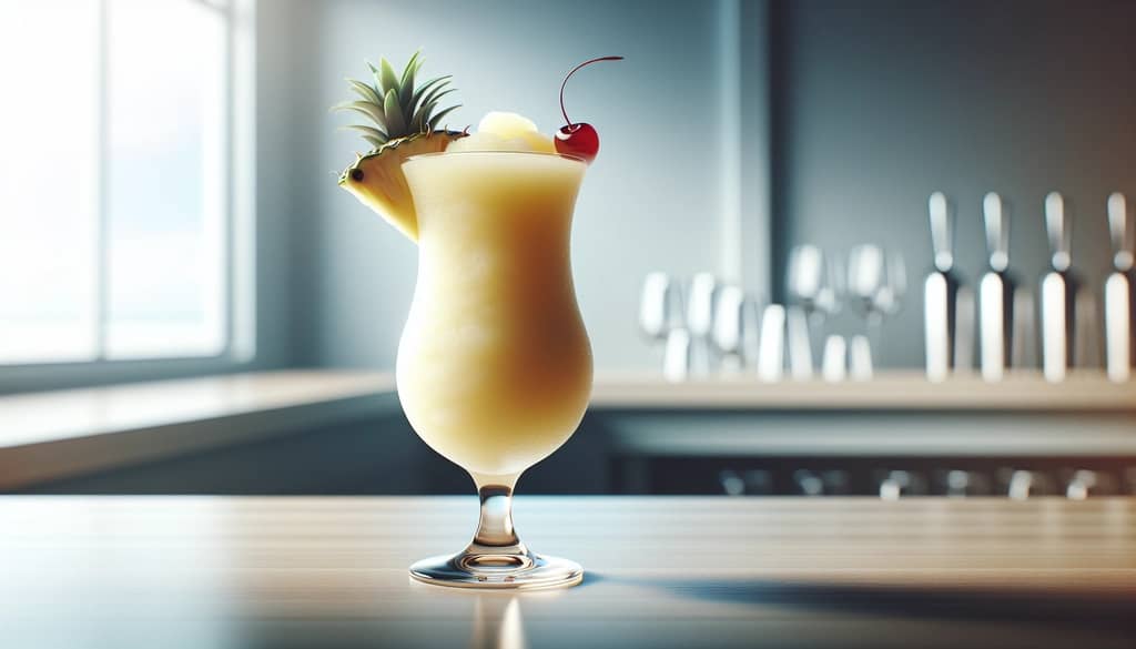 blended cocktail in a hurricane glass with garnish