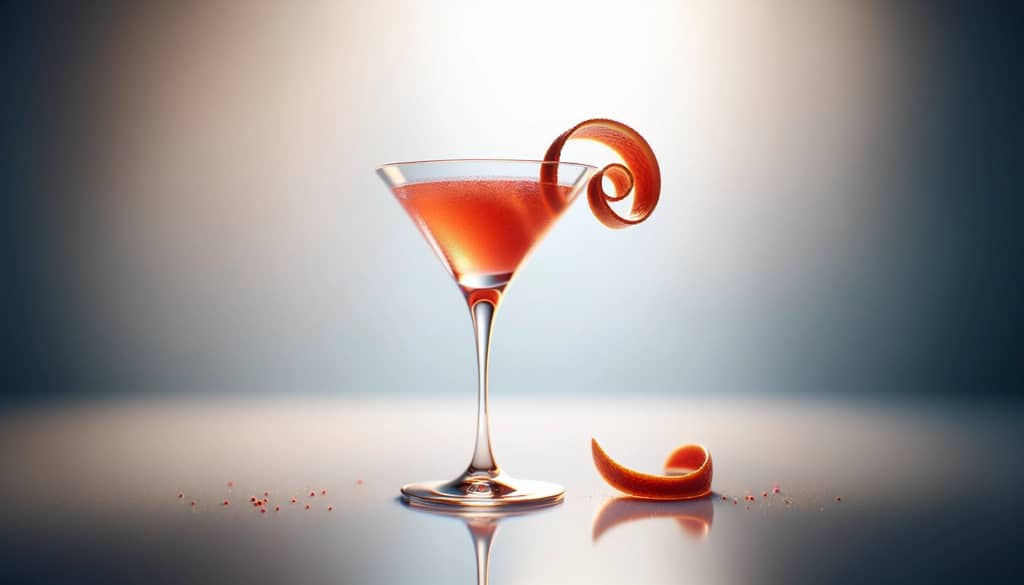 blood orange vodka martini with blood orange garnish