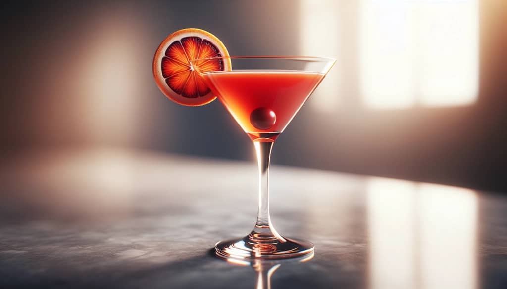 blood orange vodka martini in a martini glass