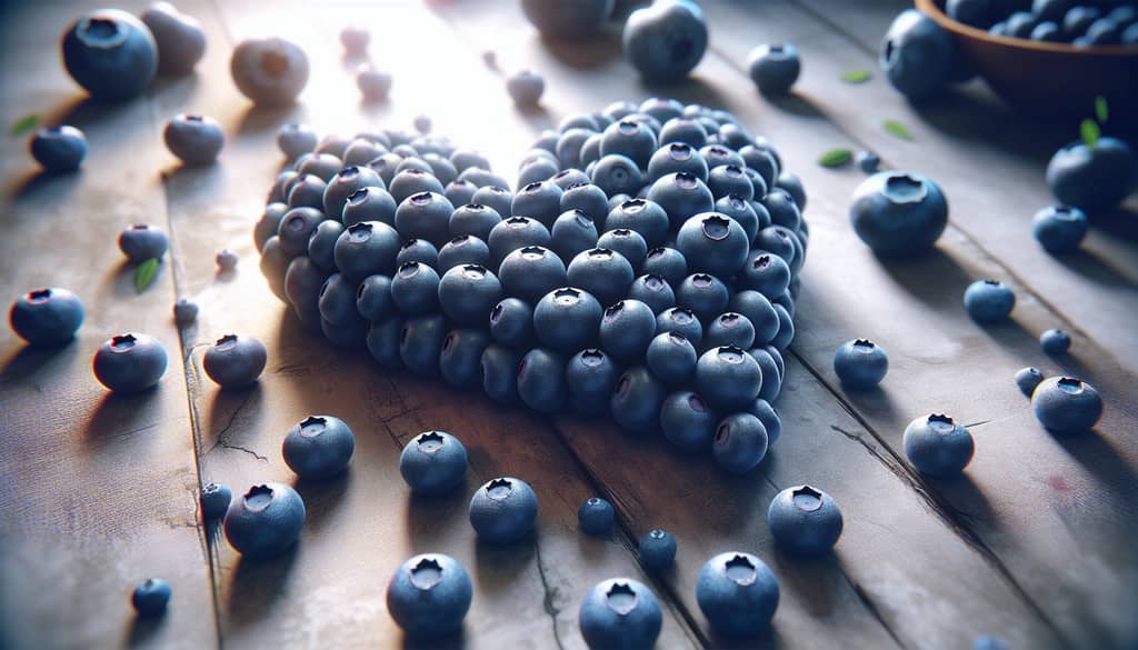Blueberries arranged in the shape of a heart for promoting cardiovascular health