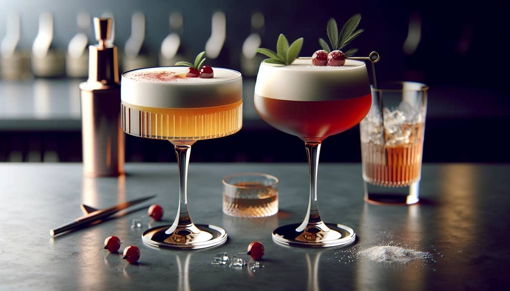 modern boston sour variations with rye and wine float