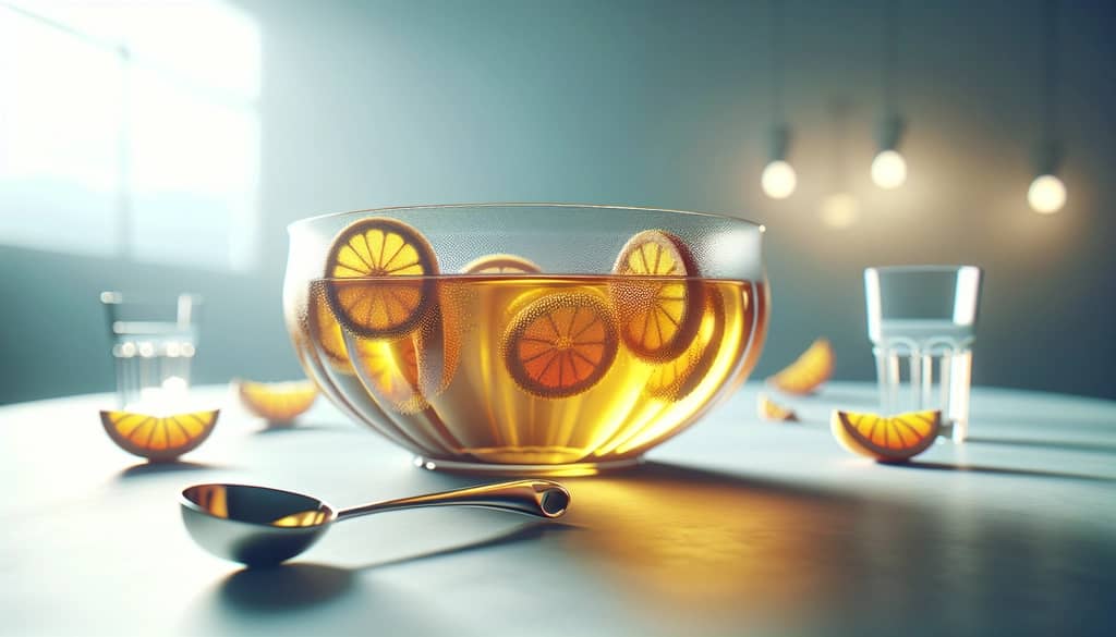 brandy-based punch in a glass bowl with ladle