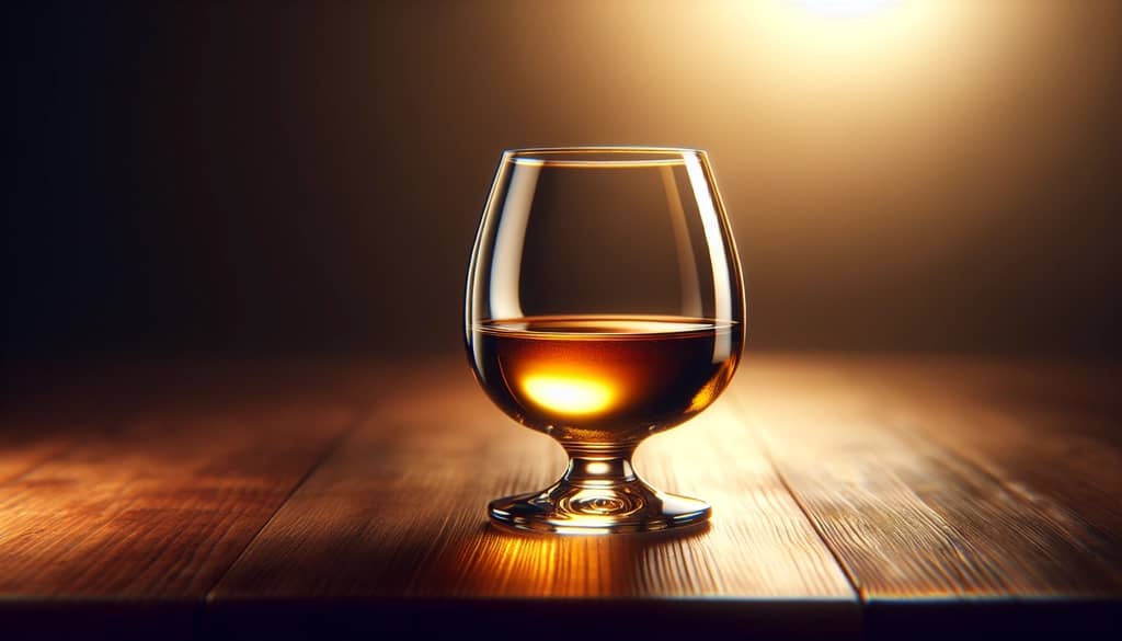 brendi dalam gelas snifter di bar kayu