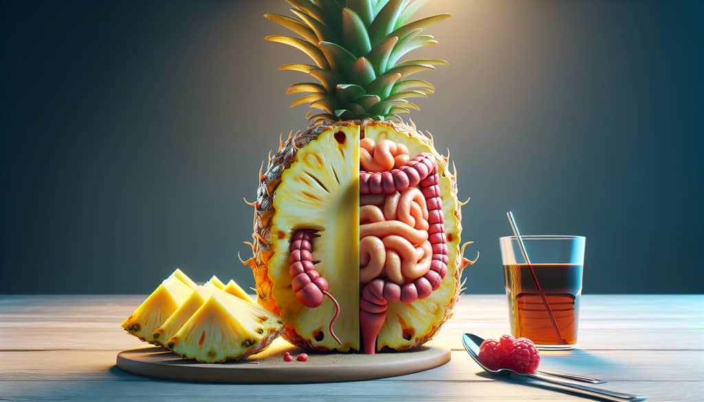 Bromelain enzyme in pineapple aiding digestion and supporting the immune system.