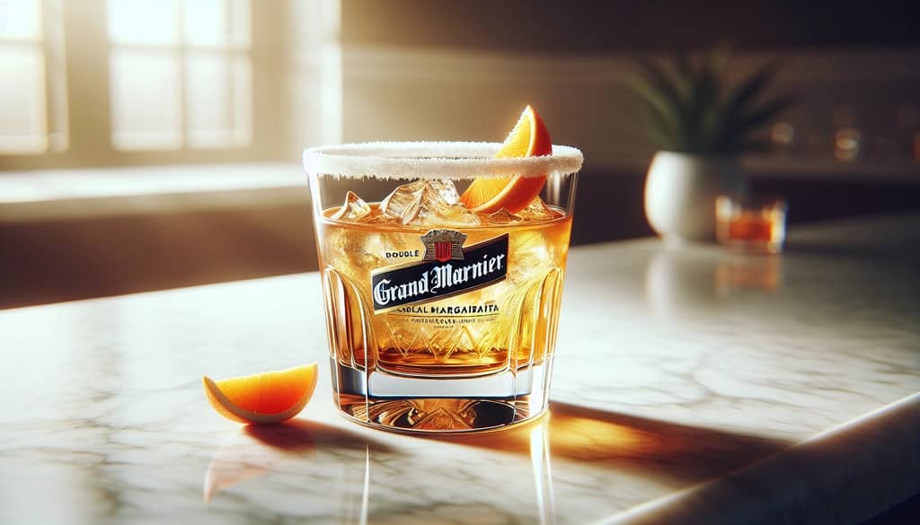 cadillac margarita with grand marnier in a rocks glass with orange twist