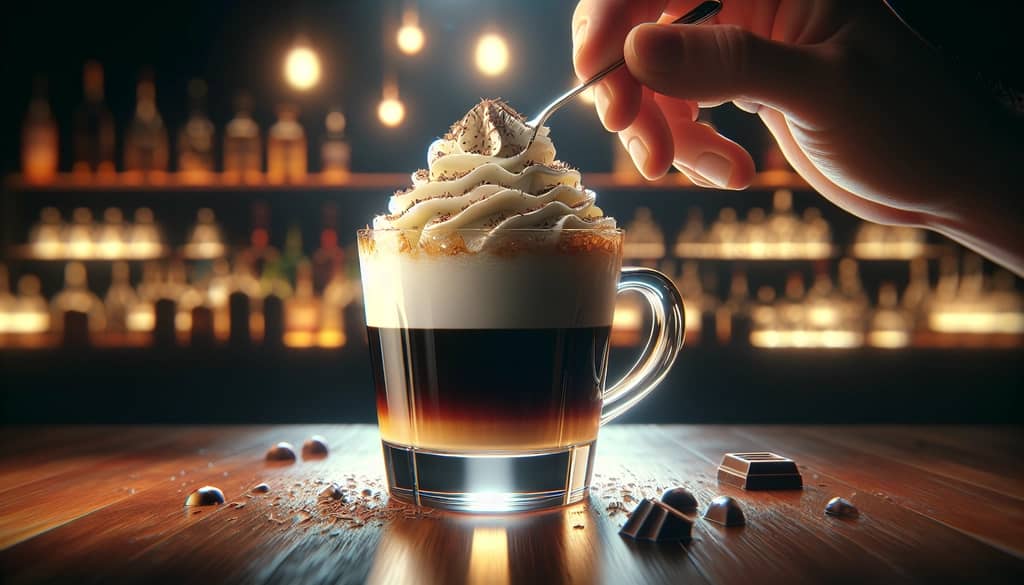cafe amaretto preparación capa nata en la superficie