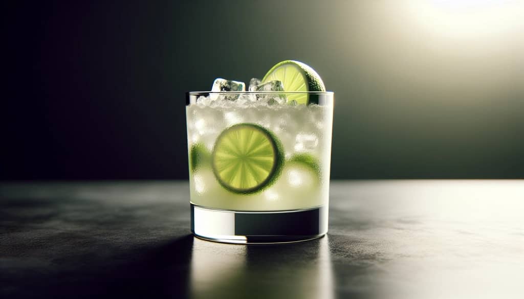 caipirinha with muddled lime in old-fashioned glass