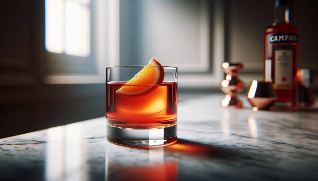 Koktail Campari dengan jus jeruk dalam gelas rocks