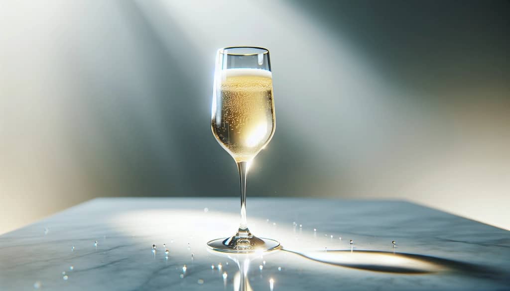 chilled champagne flute with bubbles