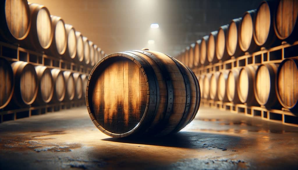 charred oak bourbon barrels aging