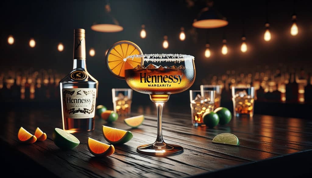 chili's hennessy margarita with salt rim lime orange garnish on bar
