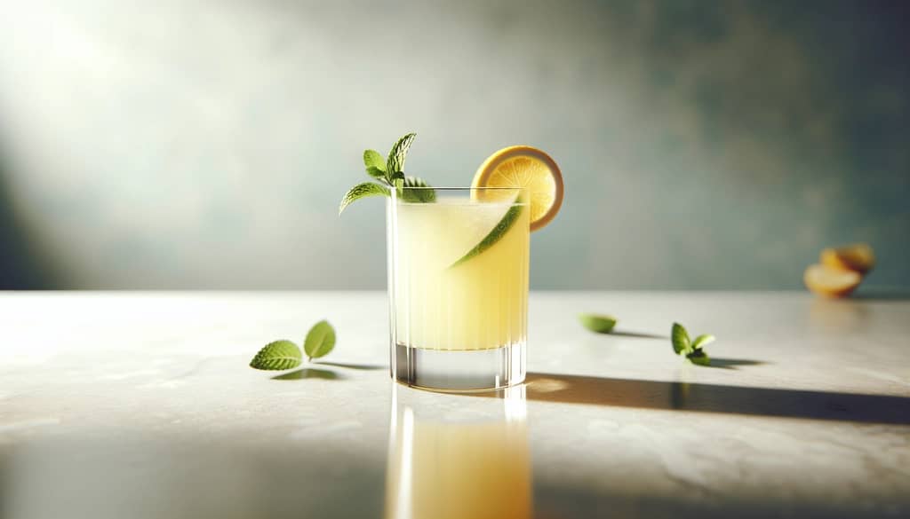 alkoholfreier Zitrus-Mocktail im Highball-Glas mit Minz-Garnitur