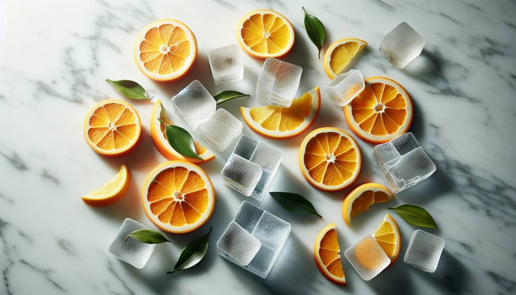 citrus peels and fresh ice for mocktail garnishes