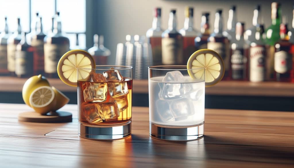 clarified bourbon milk punch and classic milk punch side by side