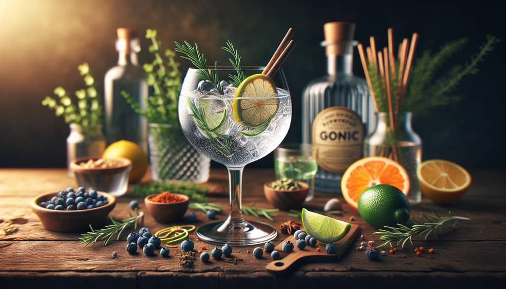 Classic gin and tonic with botanical ingredients like juniper and citrus.