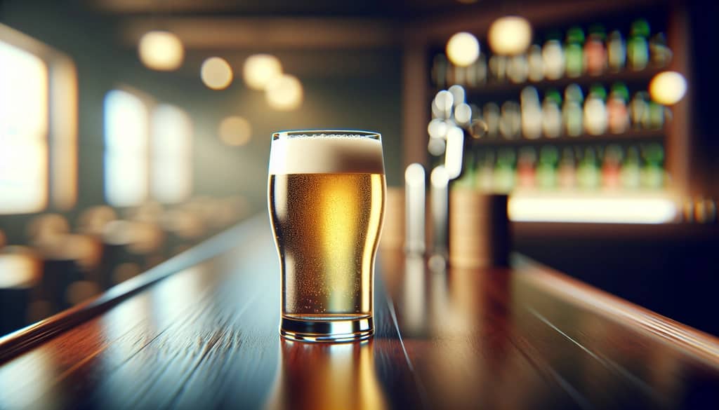 makelloses Bierglas auf der Holzbaroberfläche