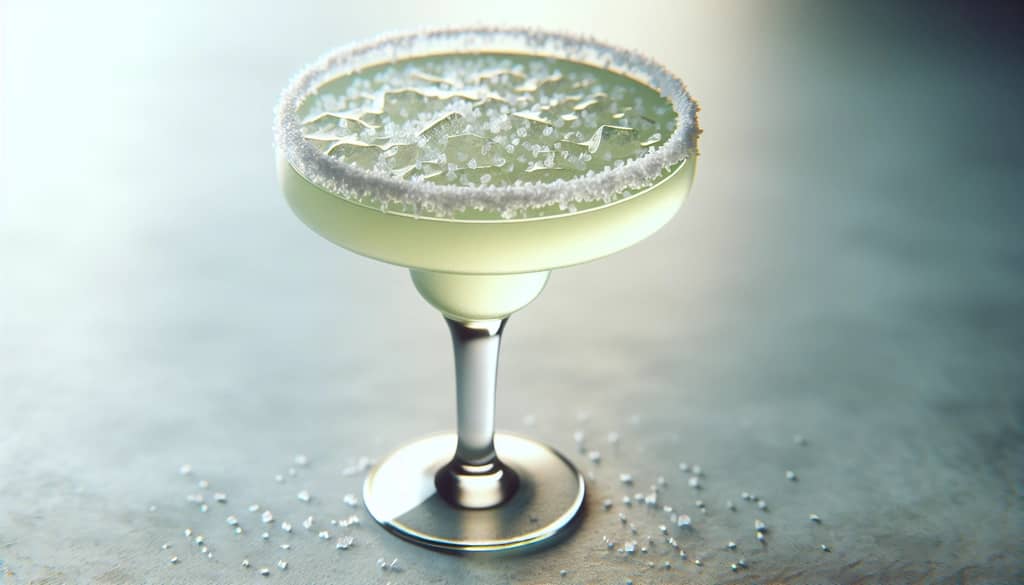 close view of margarita in wide rimmed glass