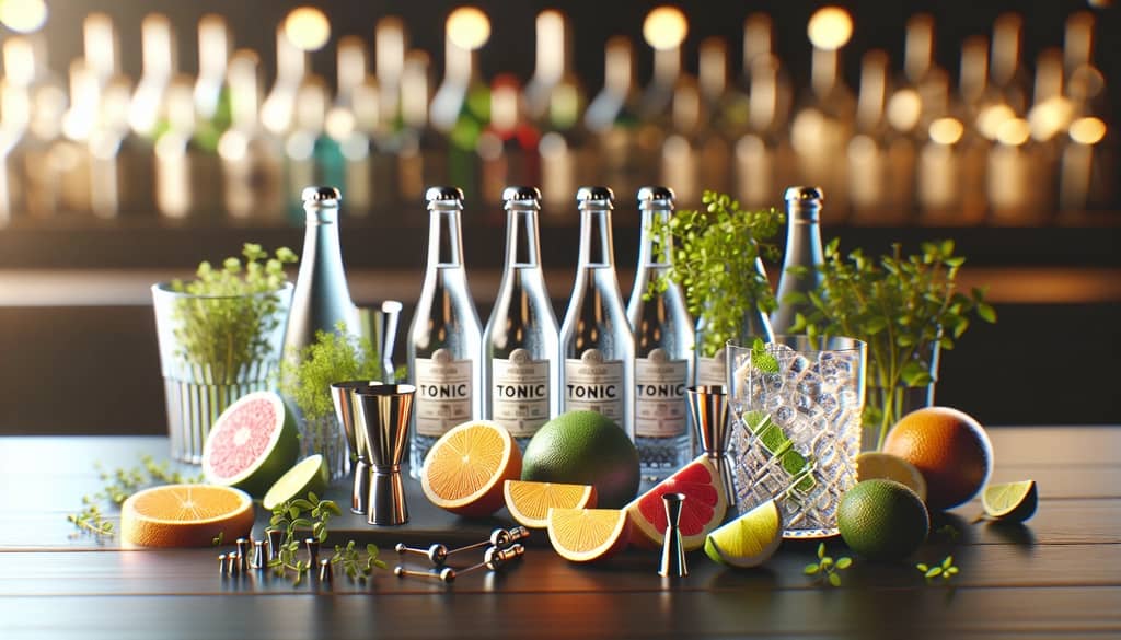 바에서 칵테일 믹서 및 추가 재료