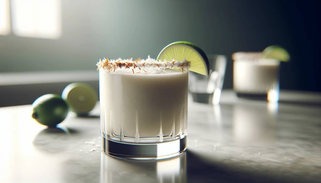 coconut margarita in rocks glass