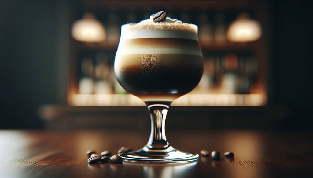 크림과 커피 원두 장식이 있는 커피 칵테일