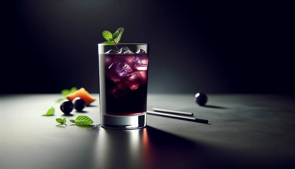 concord grape juice mocktail with mint garnish