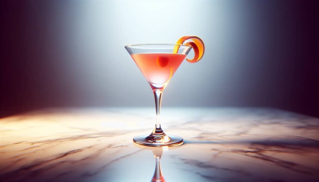 cosmopolitan cocktail in martini glass with orange twist