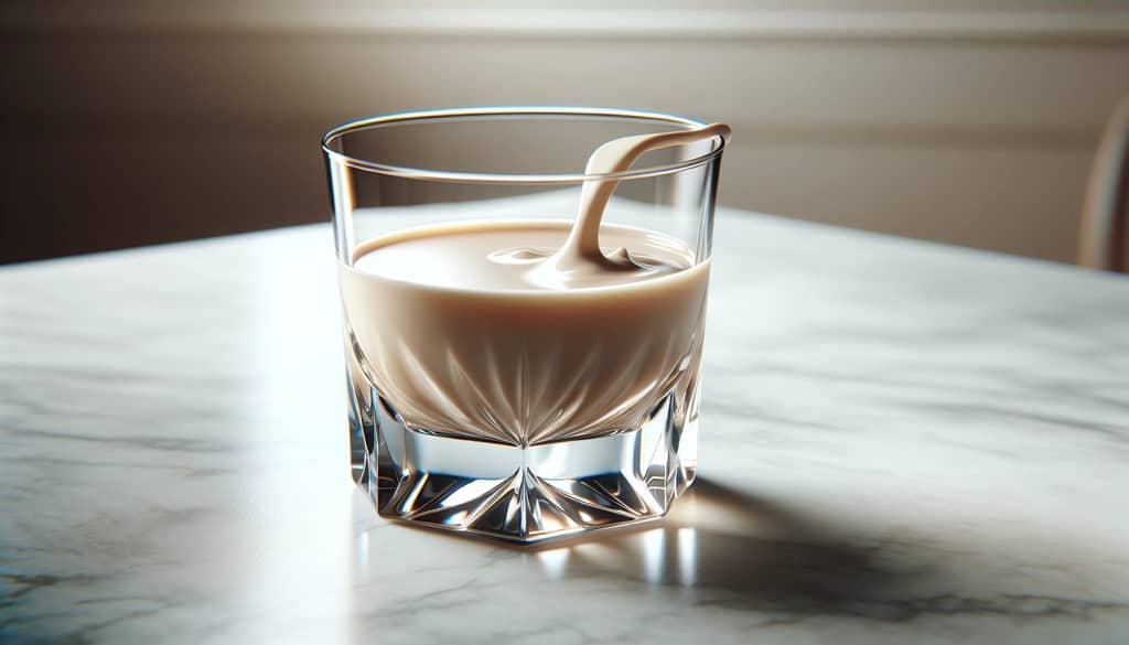 Glas mit Sahnelikör auf Marmor