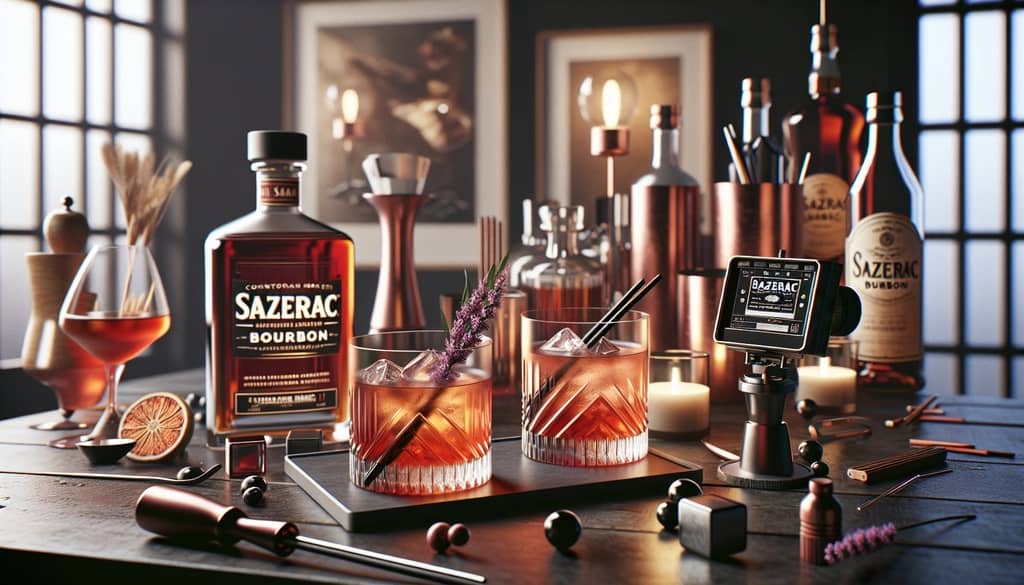 Creative modern cocktail featuring Sazerac bourbon, symbolizing the brand's contemporary influence.