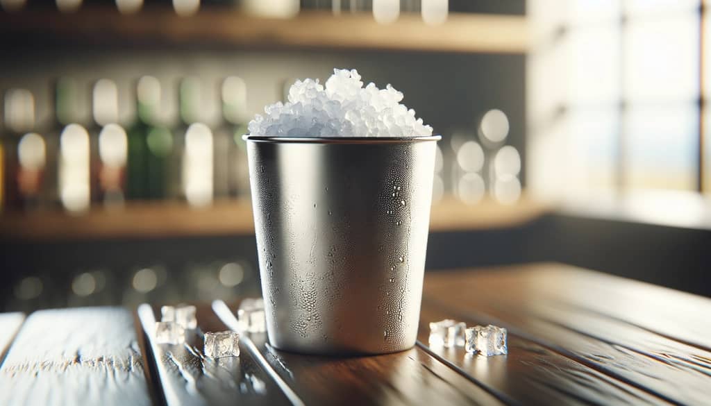 crushed ice piled in a julep cup
