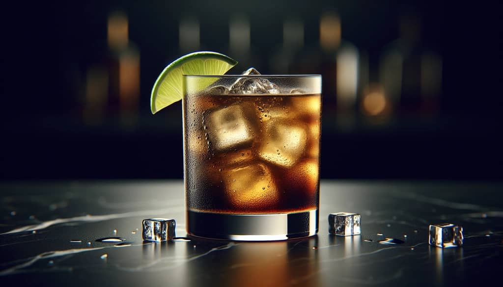 dark and stormy served with lime wedge