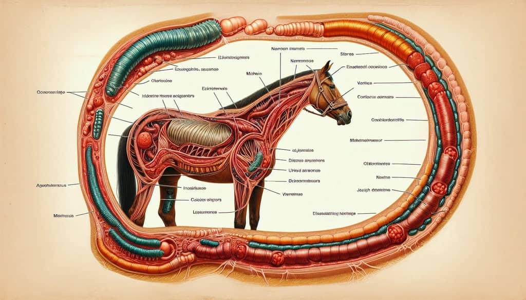 Diagram illustrating the symptoms and appearance of neck threadworms in horses