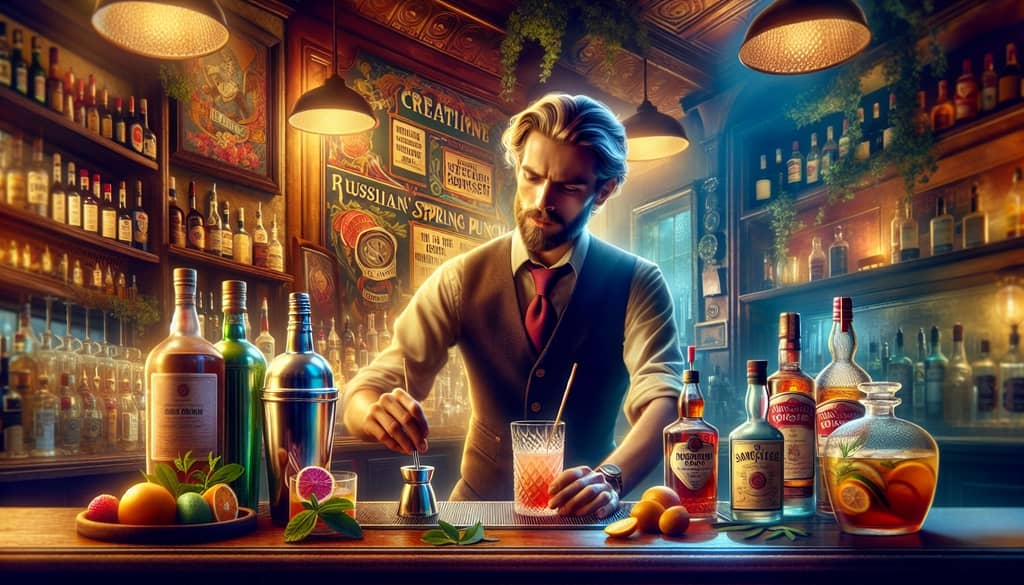 Dick Bradsell crafting the first Russian Spring Punch in a London bar setting